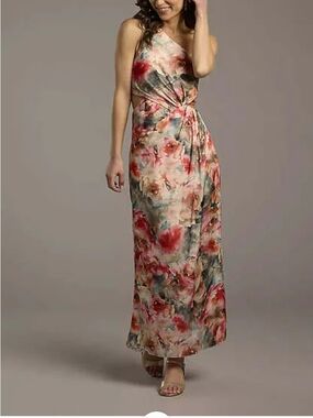 Studio One-Shoulder Floral Maxi Dress in Red, Pink, Cream